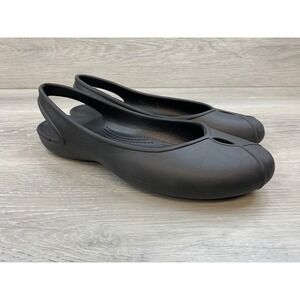 Crocs‎ Rio Flat Black Slingback Pointed Toe Comfort Shoes Womens Size 8